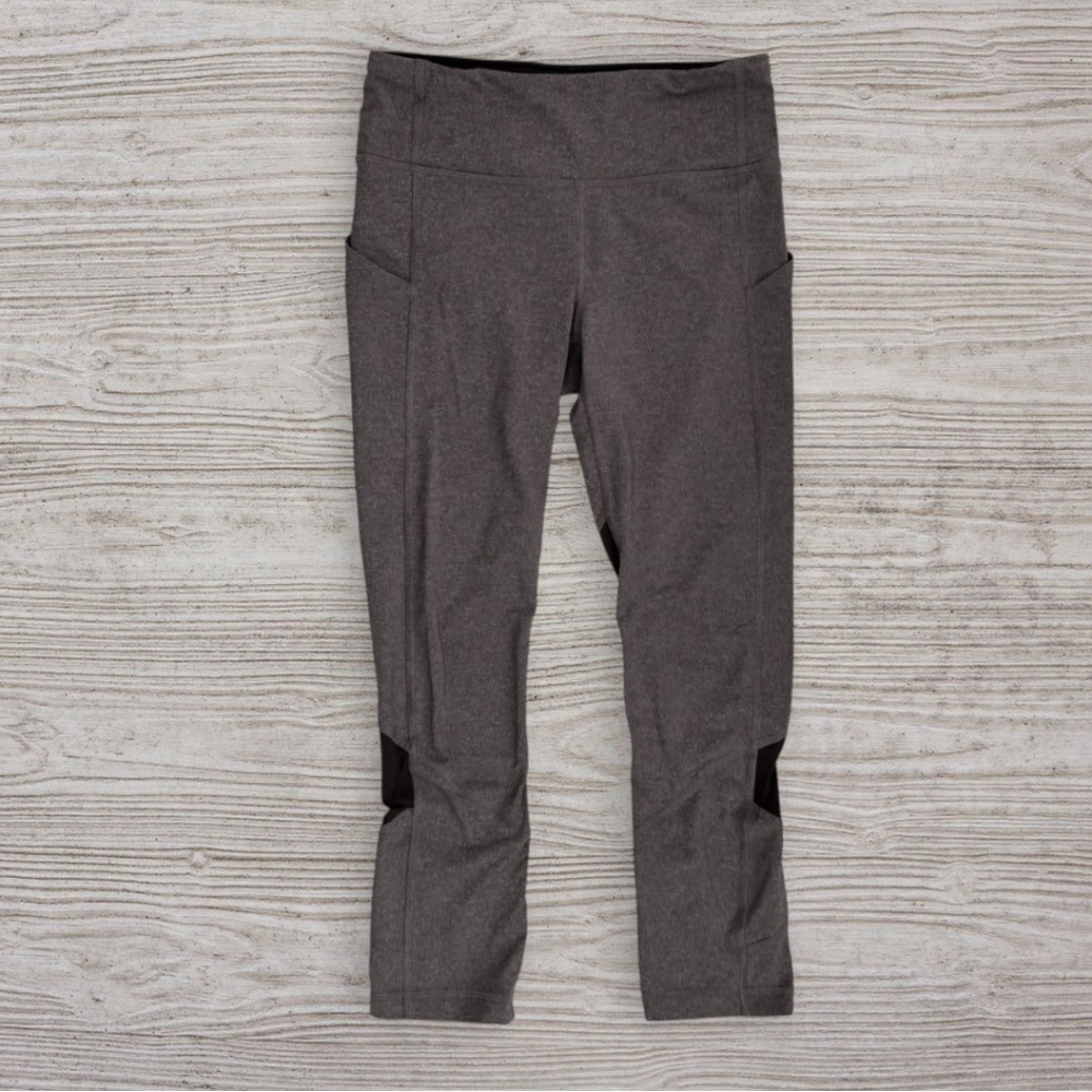 Lululemon Pace Rival Crop Heathered Grey Black Tight Size 4
